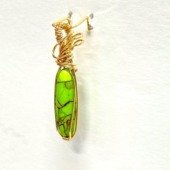 HANDCRAFTED Maverick Composite Cabochon Hand Wrapped Gold Plate Pendant Jewelry - Picture 7 of 10